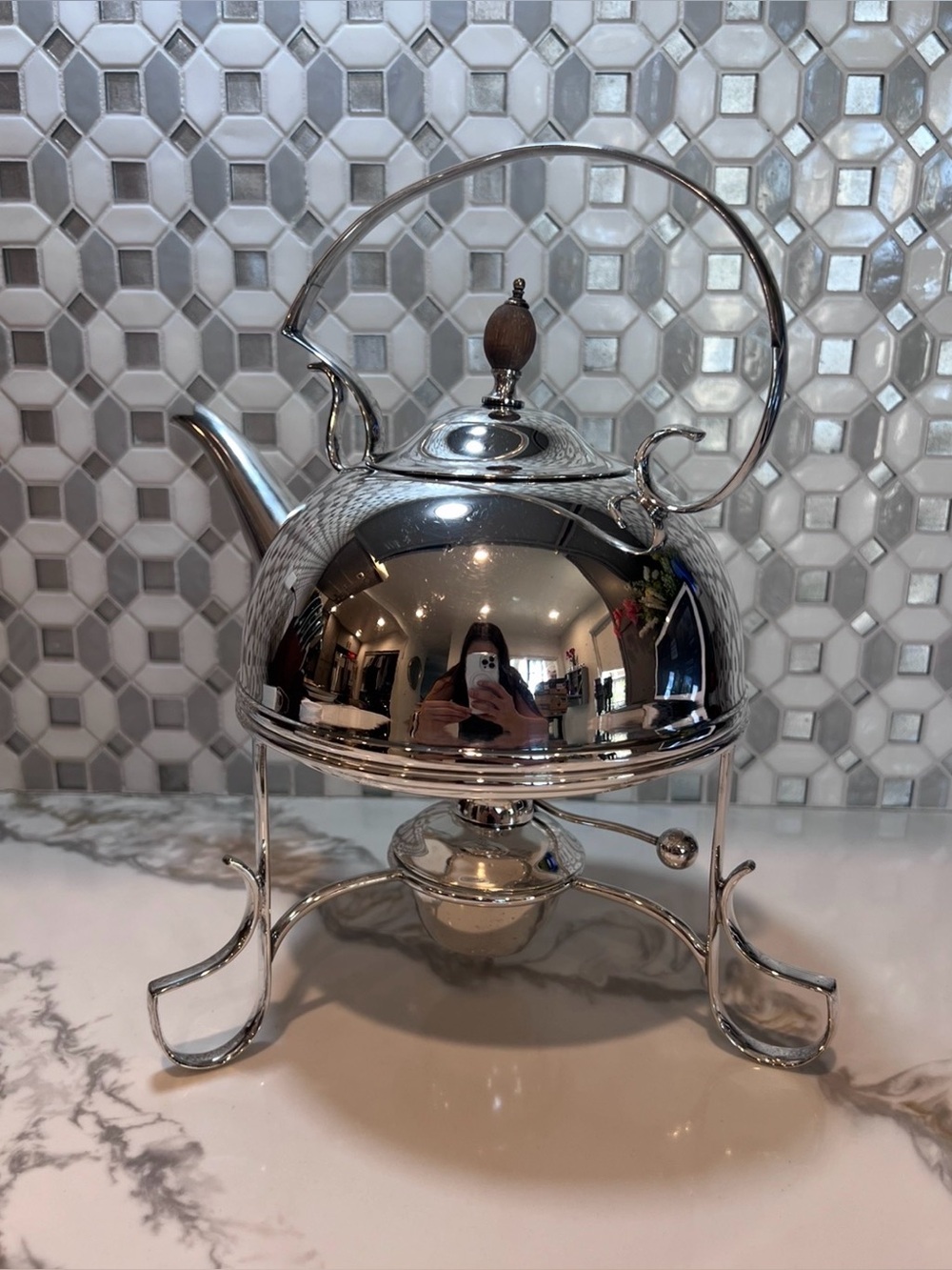 Antique Norton & White EPNS Silver Plate Tea Pot Spirit Kettle w/ Burner Stand
